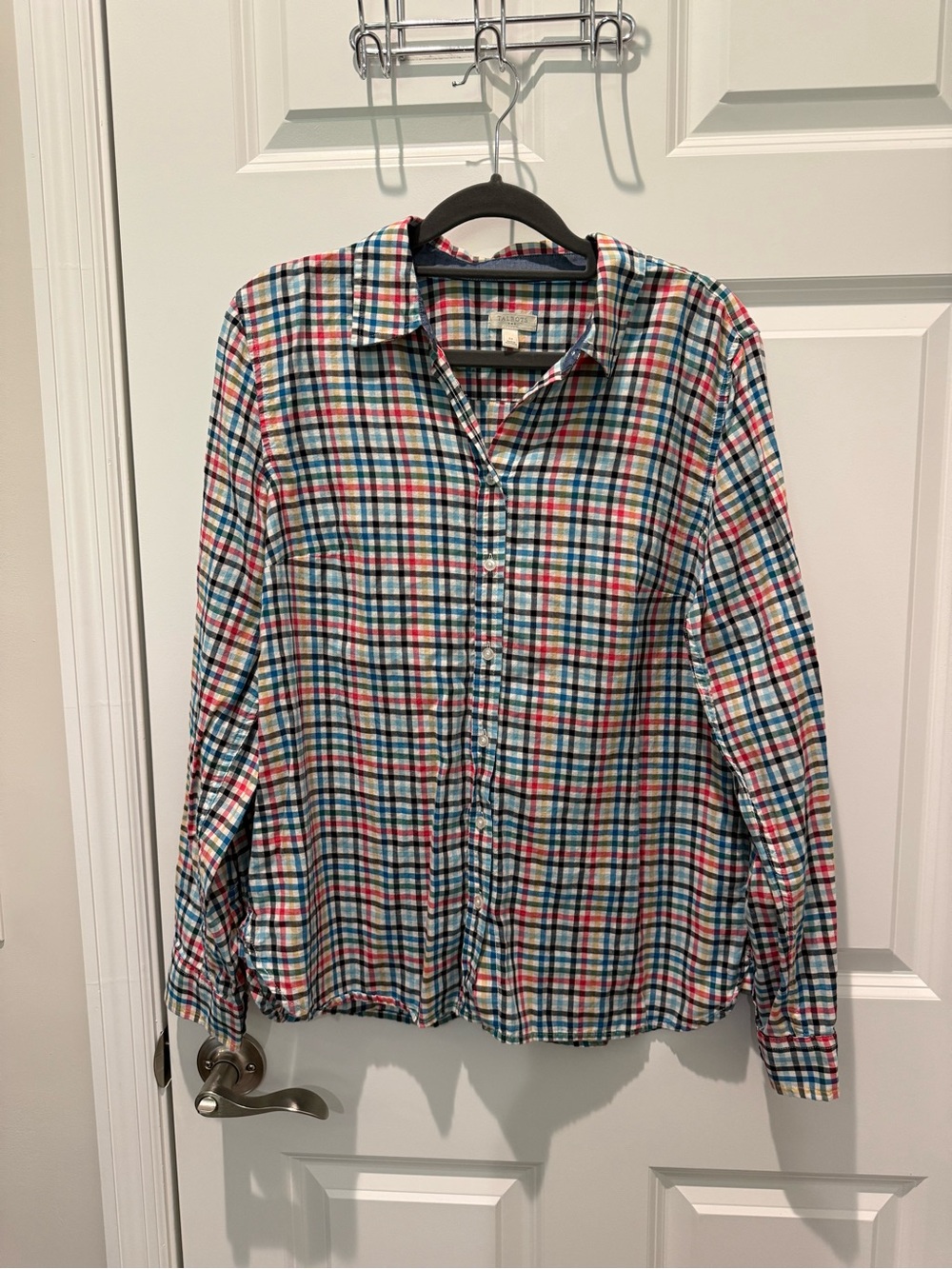 Talbots Multi-Color Plaid Shirt with Blue, Red, Yellow Accents Size Medium